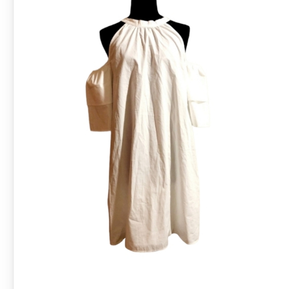White Cotton Babydoll Summer Dress with Cold Shoulder Details BNWT
